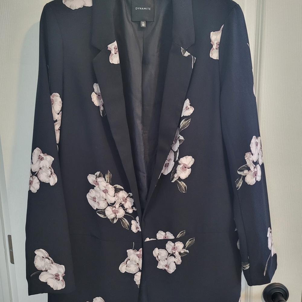 Dynamite Black Blazer with White Floral Pattern